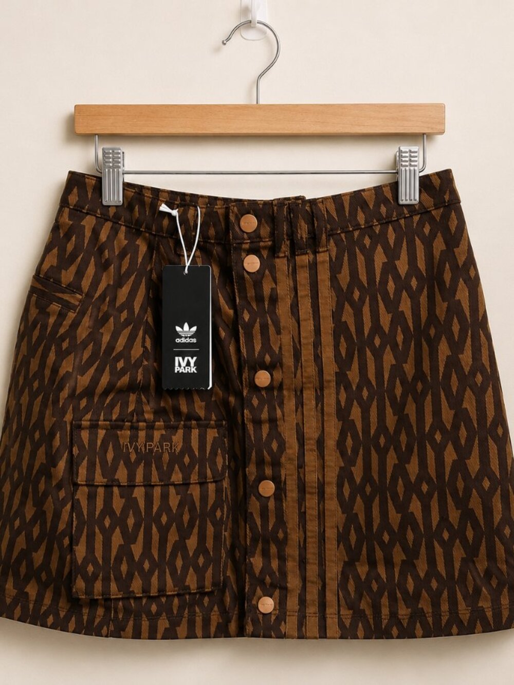 NWT Adidas x Ivy Park Monogram Cargo Mini Skirt Wild Brown Size S HB8426